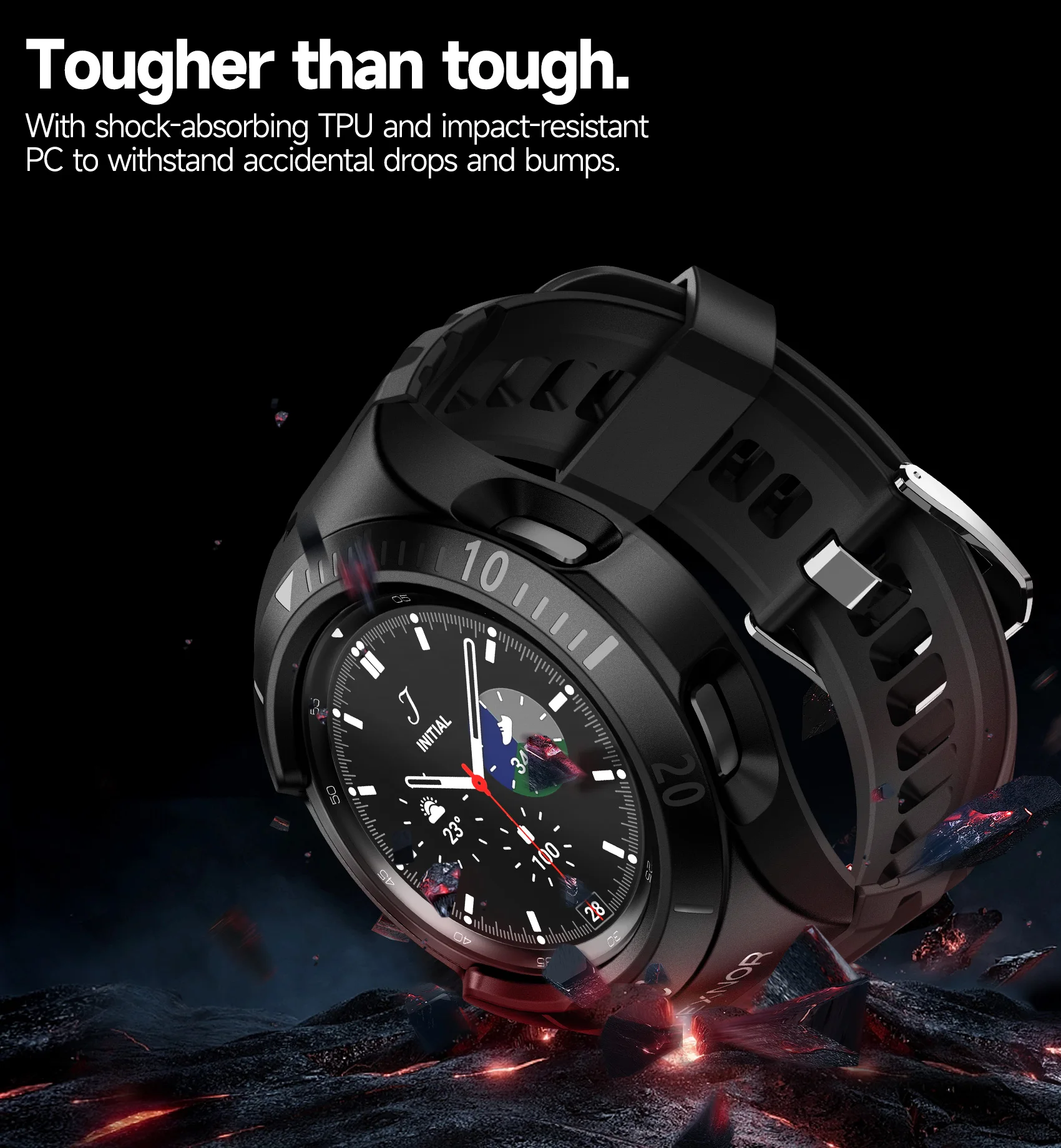 Dexnor Sports Case For Samsung Galaxy Watch 4 Classic 46mm Adjustable Watch Band Rugged Grade Shockproof uni-body design Cover