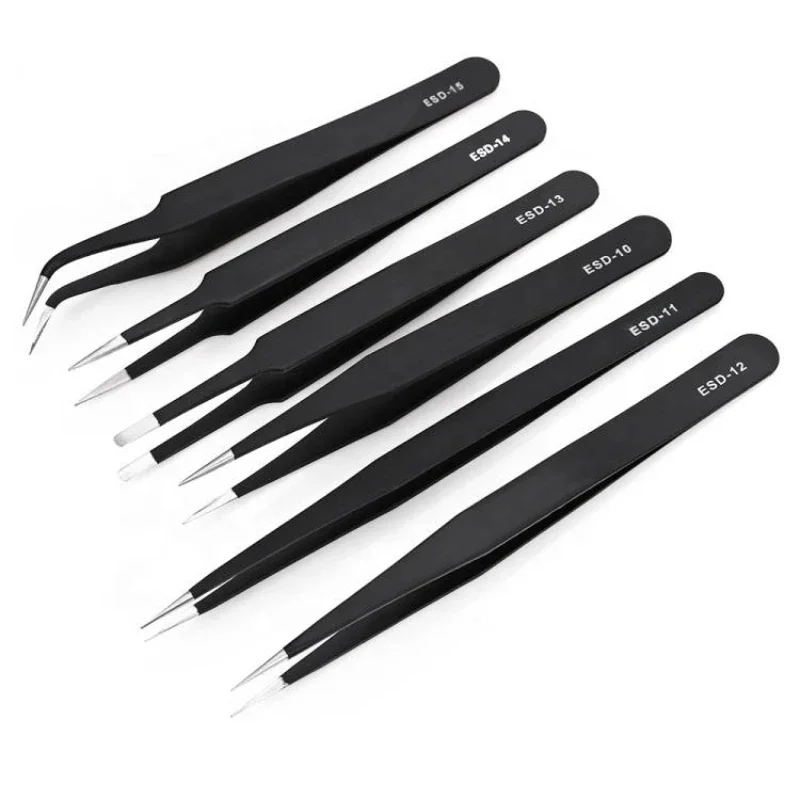 Anti-static ESD Stainless Steel Tweezers Maintenance Tools Industrial Precision Curved Straight Tweezers Repair Tools