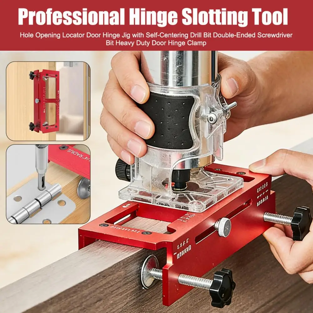 

Round Square Hinge Locator Door Hinge Jig Hole Opening Locator Jig with Self-centering Drill Bit Double-ended Screwdriver Bit