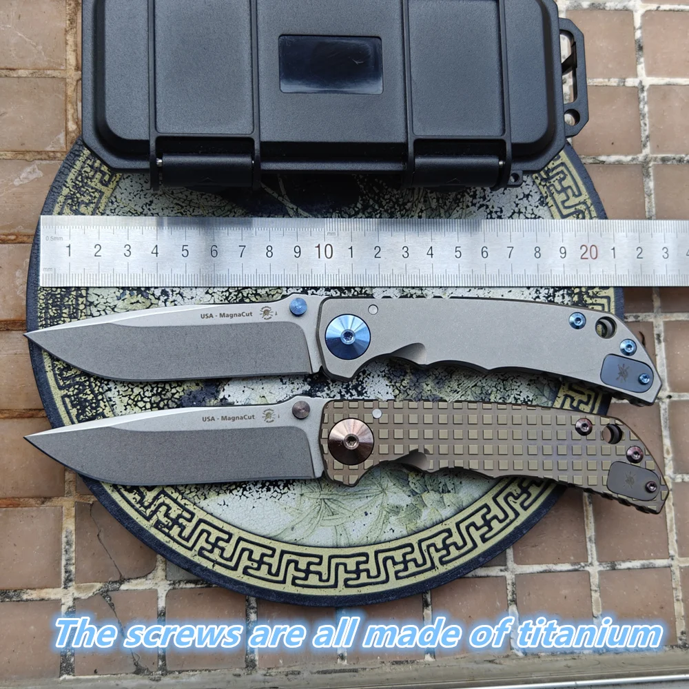 JÚFULO-Facas espartanas, Harsey Folder Knife, Titanium Handle Mark, MagnaCut rolamentos de cerâmica, bolso, Camping, caça, ao ar livre, Ferramenta EDC