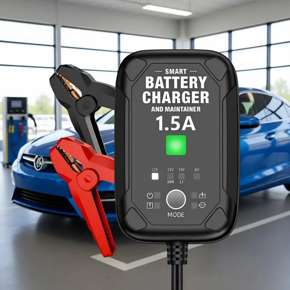 

Умное устройство для поддержания заряда аккумулятора 1.5A 6V/12V - Автоматическое подзарядное устройство, десульфататор и восстановитель для автомобилей, мотоциклов, фургонов - Совместимо с L