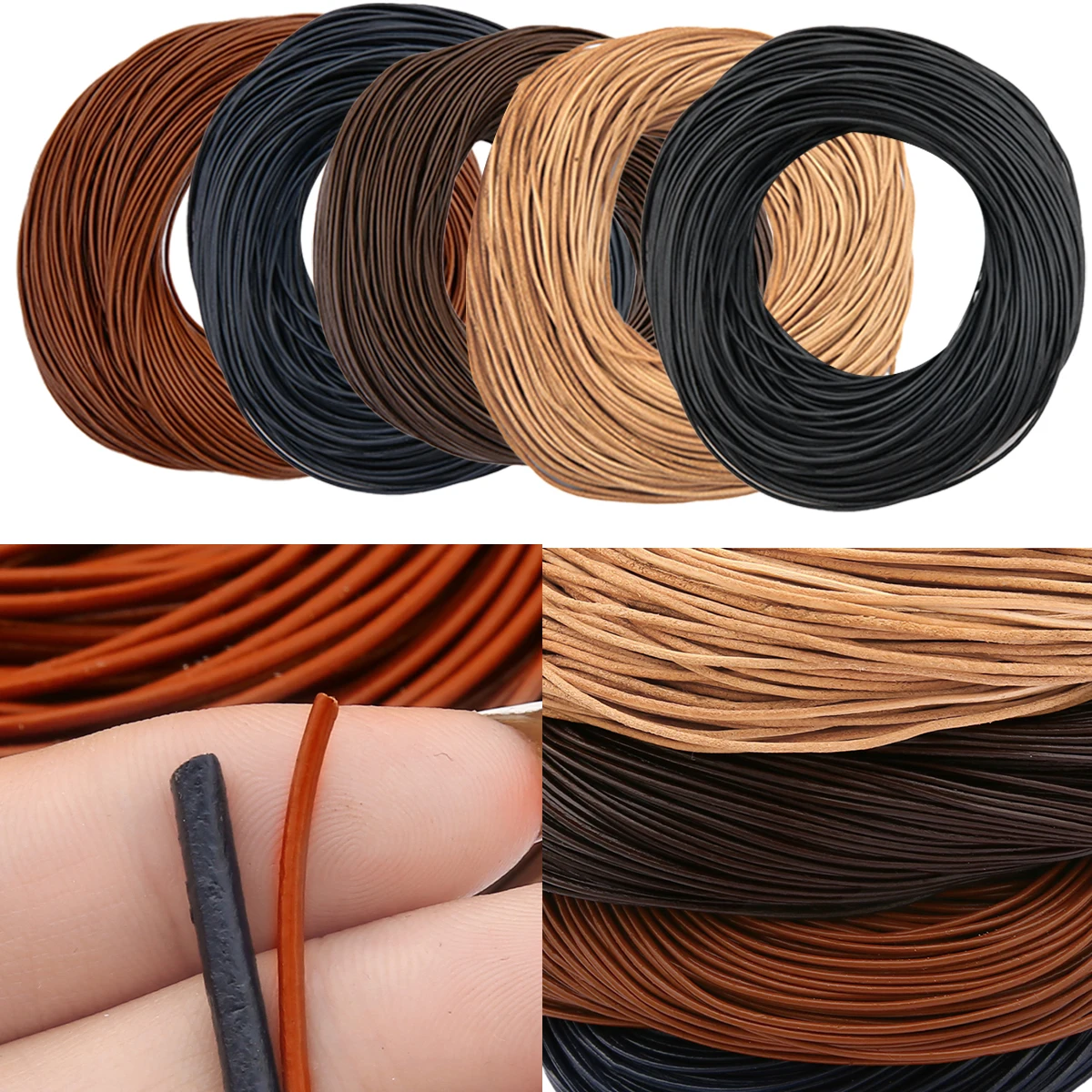 5m Genuine Cowhide Leather Round Rope for DIY Necklace & Bracelet Accessories, Ideal for Jewelry Making and Braided Crafts