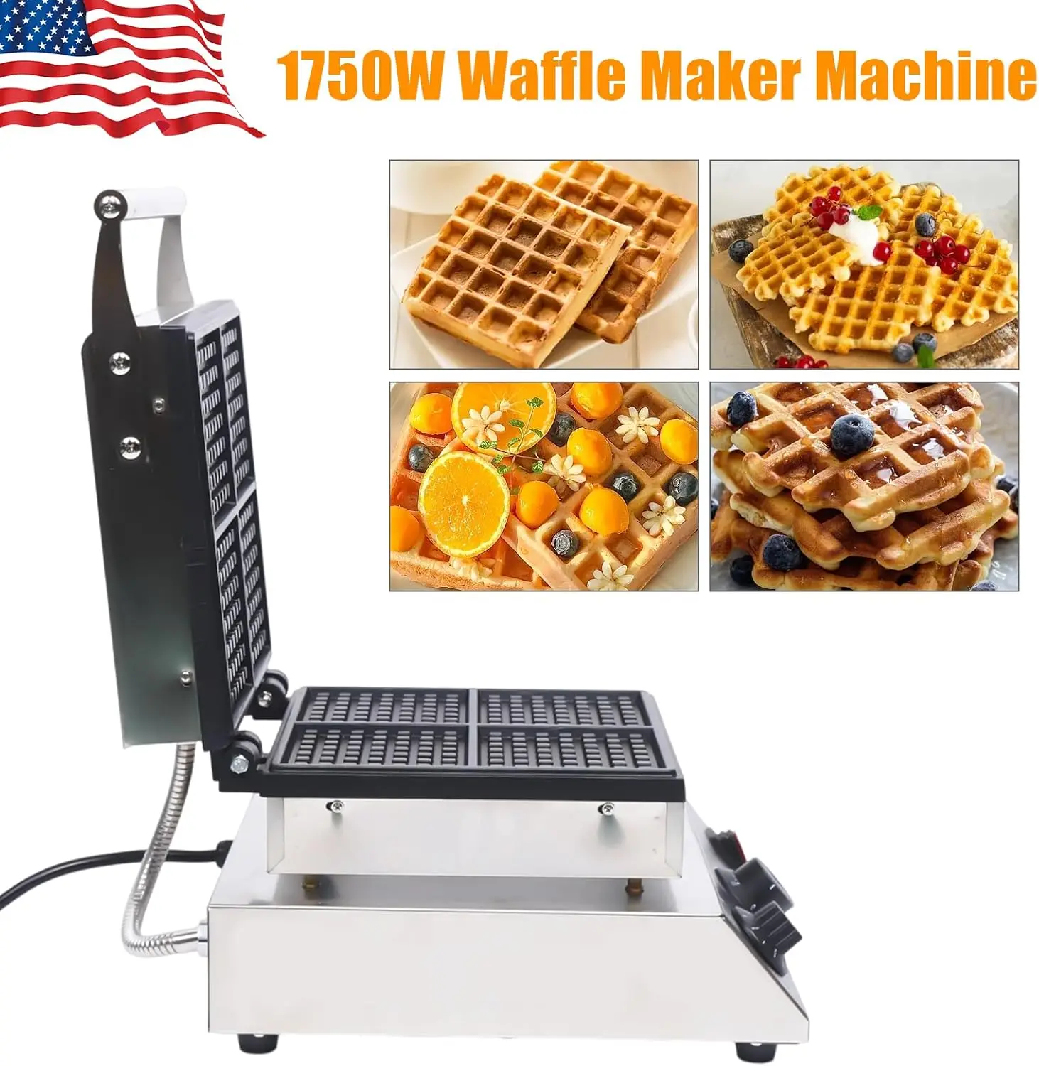 Máquina de waffle, máquina de fazer waffle de 4 fatias e 2 lados, máquina de fazer biscoitos antiaderente, máquina de café da manhã de aço inoxidável adequada