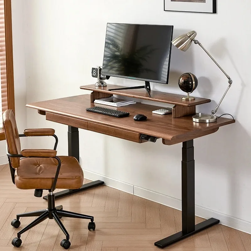 North American black walnut electric lift desk intelligent solid wood office desk standing computer desk e-sports workbench