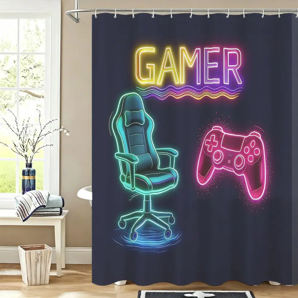 Gamer Shower Curtain Waterproof Fabric Digital Print Gaming Room Decor Cool Video Game Style Bathroom Accessories