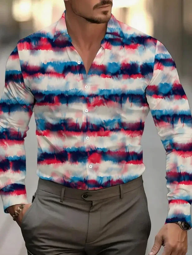 الرجال الخريف تصميم شخصي ثلاثية الأبعاد قميص مطبوع بأكمام طويلة التلبيب قميص الأعمال عادية عطلة الشاطئ في الهواء الطلق قميص علوي هدية