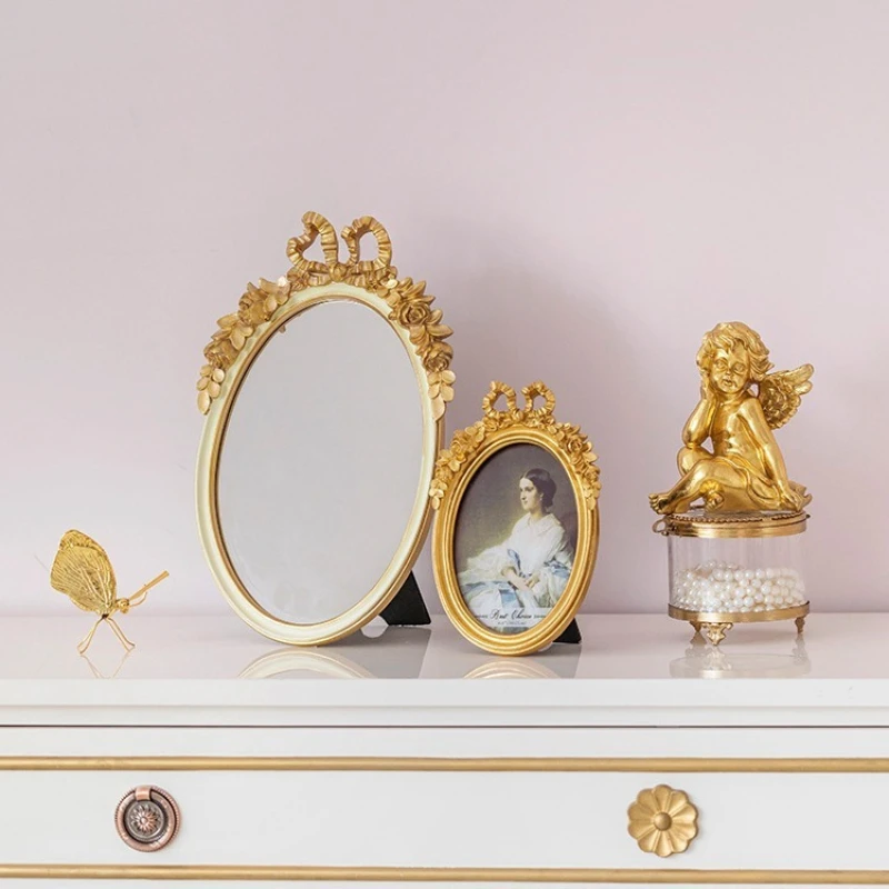 Retro Bow Resin Carved Mirror Home Decoration Desktop Ornament Can Be Hung on The Wall Nordic Style Ornament