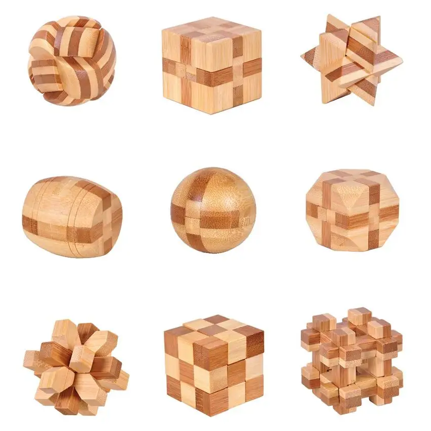 Jeu de casse-tête classique pour adultes et enfants, mini taille, bavure de bambou 3D, puzzles à emboîtement