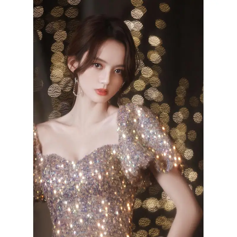 

Ele Fairy T Sle One oulder Evening Gown for Women New 2025 Ball Host Floor Length Wedding Dr with Sequins