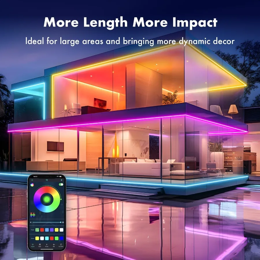 أضواء حبل النيون 16.4FT RGB LED قطاع أضواء App التحكم IR عن بعد في الهواء الطلق IP67 مقاوم للماء مزامنة الموسيقى تصميم مرن ذاتي الصنع fo