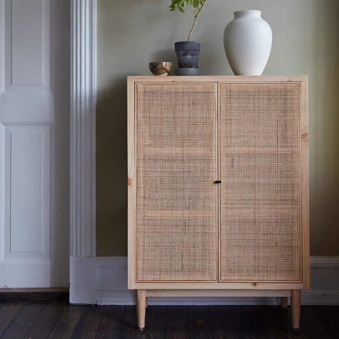 -Pine Wood Furniture Modern Nordic Design Living Rooms Bedrooms Rattan Storage Cabinet for Home