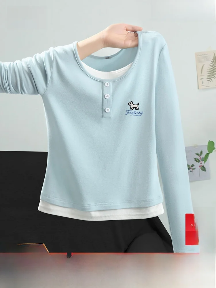 

Женская приталенная футболка Snow Mid-Fly с длинным рукавом, имитация двухслойности, базовая модель, весенняя повседневная одежда для дома и улицы