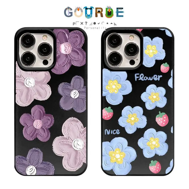 

Gourde Funny Casing Purple Blue Flower Pattern Phone Case for Iphone 15 14 12 13 11 Pro Max IP 7 8 Plus Iphon X XS XR Xs Max