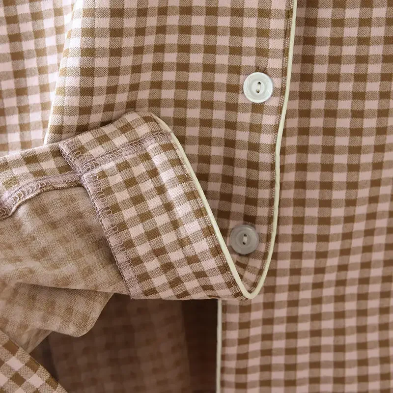 

Long Sleeve Pijama Mujer Plaid 2Pcs Couple Men Home Clothes Warmdralon Pajamas Set Women Sleepwear Pijamas De Mujer Nightwear