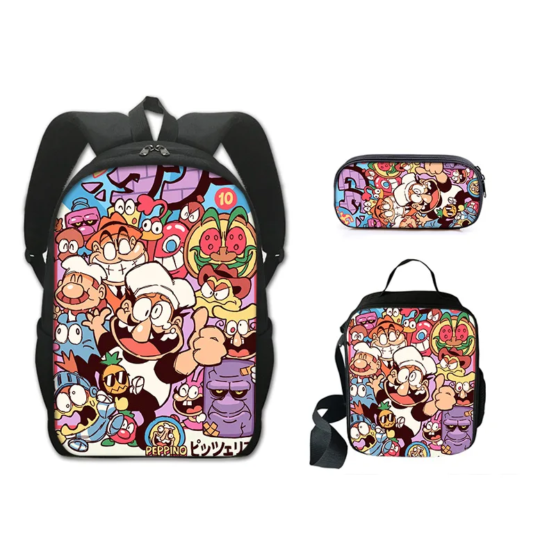 Classic Popular Novelty Funny Pizza Tower 3D Print 3pcs/Set pupil School Bags Laptop Daypack Backpack Lunch bag Pencil Case
