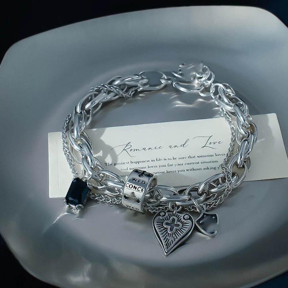 

Браслеты из стерлингового серебра 925 пробы для женщин и мужчин, модные аксессуары с подвеской в виде сердца и черным цирконом, украшения для вечеринок, подарок