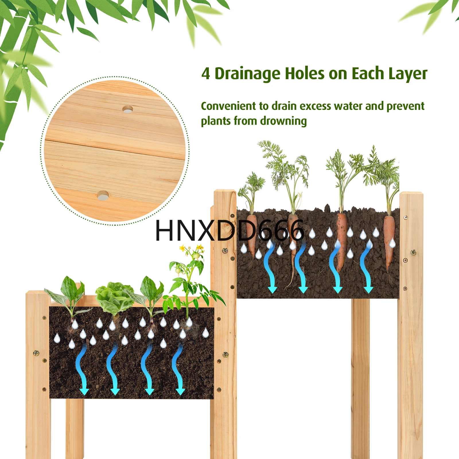 Patiojoy 2段木製上げ底菜園ベッド高架プランターボックス 脚付き 排水穴付き