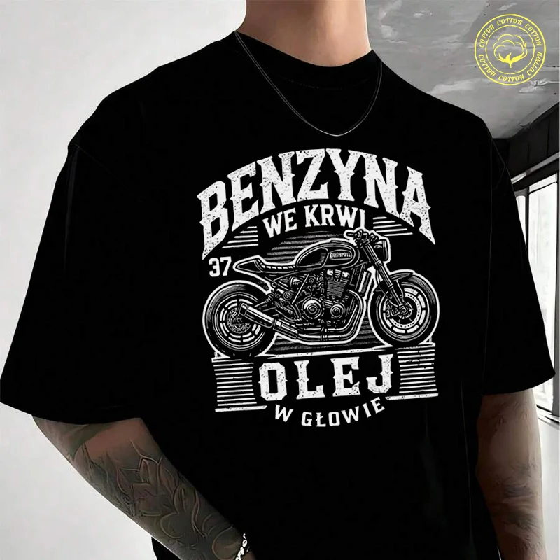 

Black Retro Biker Design With BENZYNA Text Moto Cotton T-Shirt New Men's Casual O-neck Short Sleeve Tees
