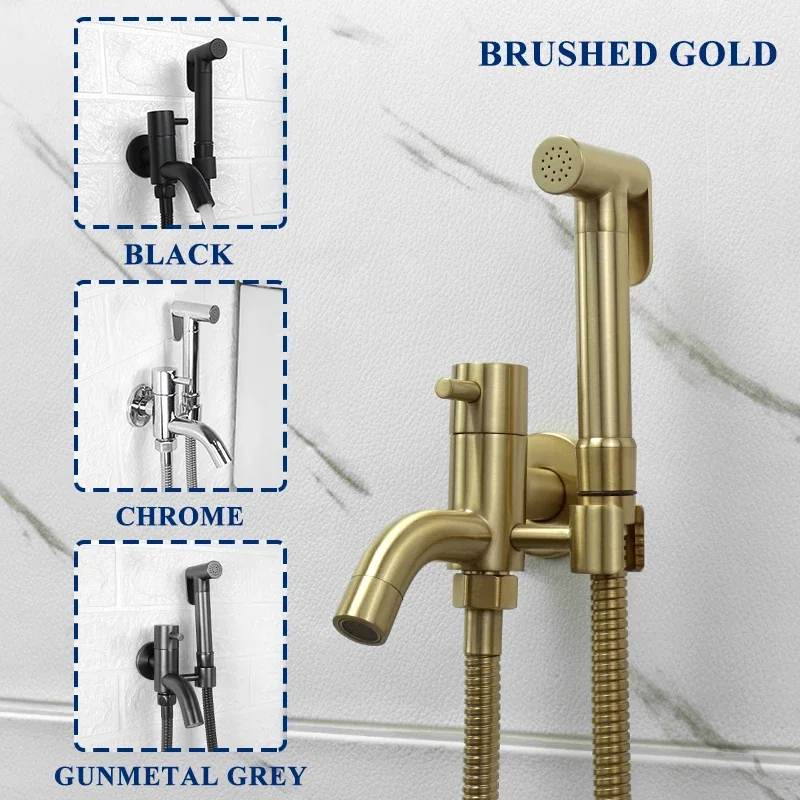 

Brass Wall Mounted Toilet Bidet Sprayer Set Brass Dual Purpose Bidet Faucet Bathroom Sprayer Shower Bidet Faucet