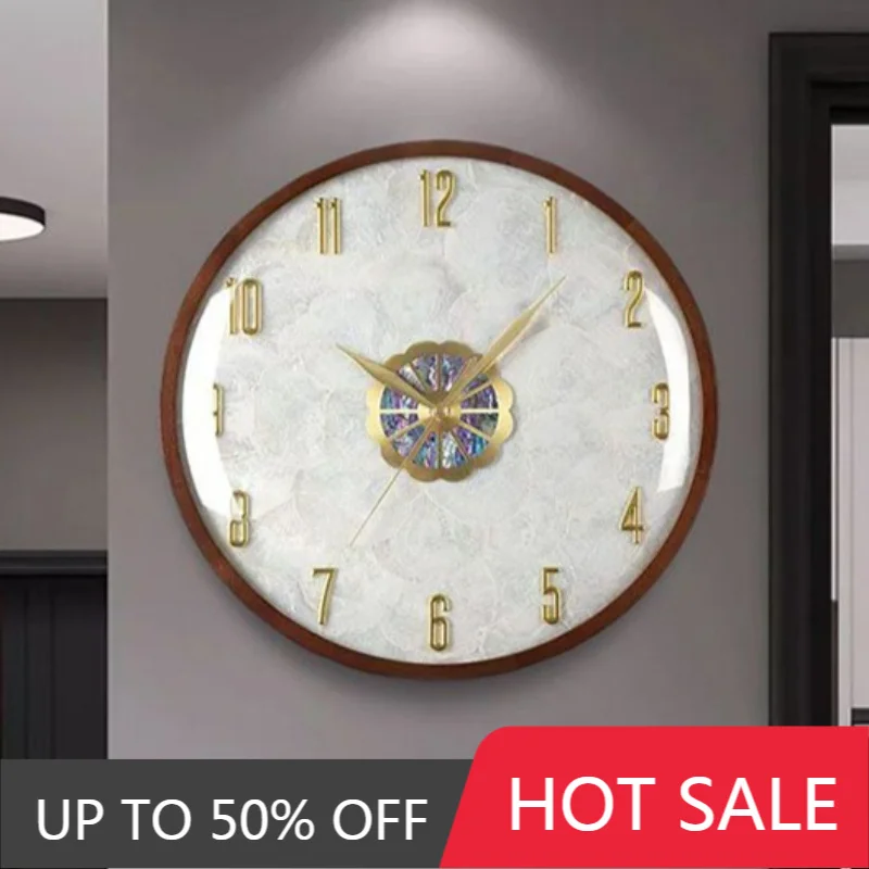 Walnut Wood Wall Clocks Creative Shell Elegant Clocks Luxury Living Room Decoration Clock Silent Quartz Clock Interior Ornaments