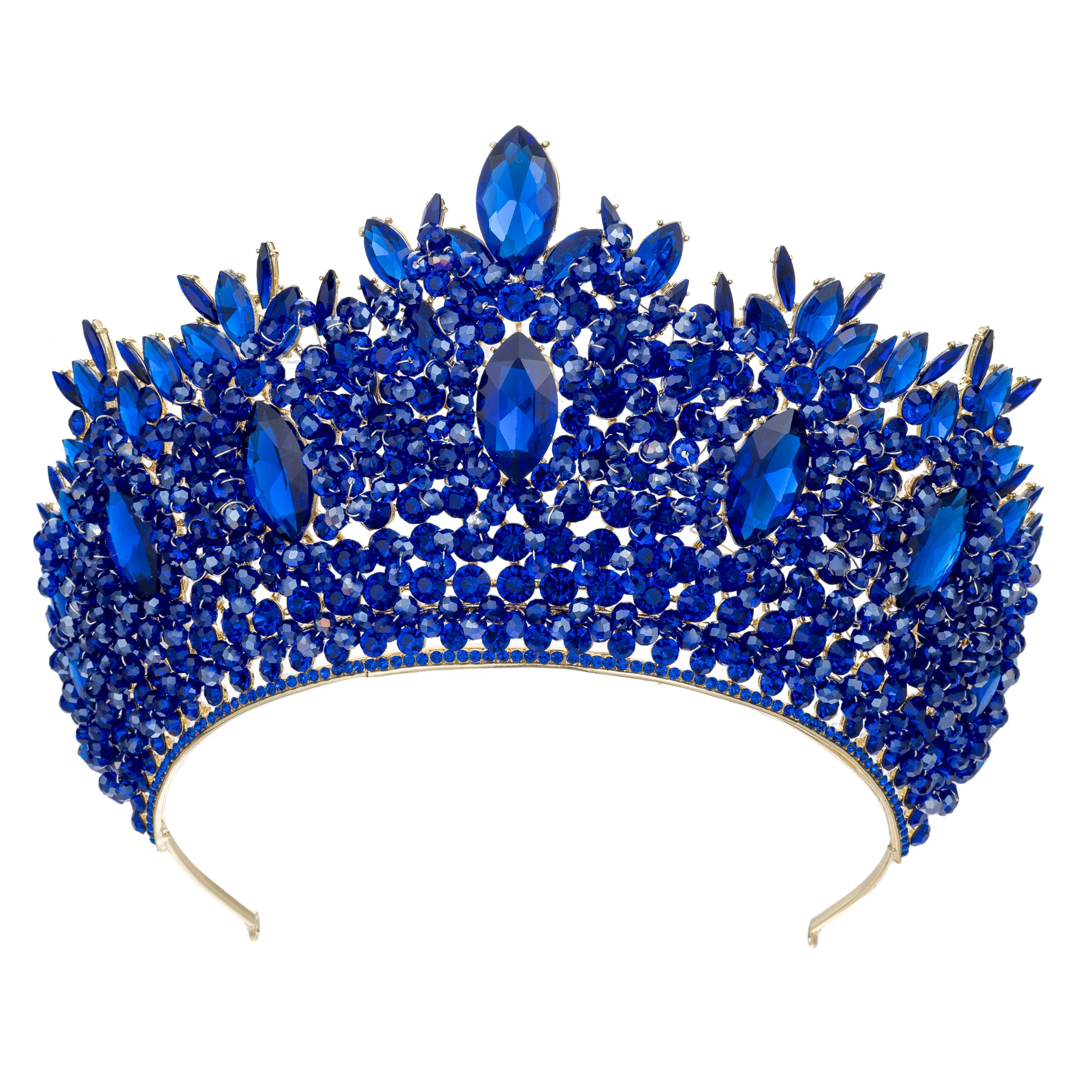 تيجان الزفاف الباروكي لمهرجان ملكة جمال الكون كبير كريستال تاج الزفاف تاج لحفل زفاف العروس الإكليل الشعر مجوهرات غطاء الرأس #4