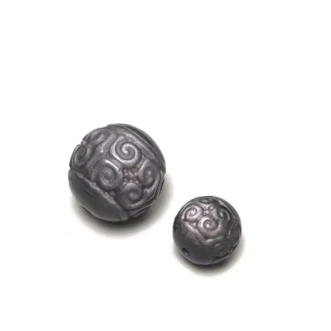 Natural Silver Obsidian Carved Pattern Bead DIY Hand Carving
