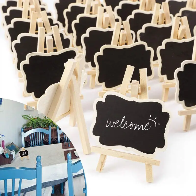 24 PCS Mini Wooden Blackboard Message Rectangular Slate Board Cards Memo Label Signs Price Digit Table