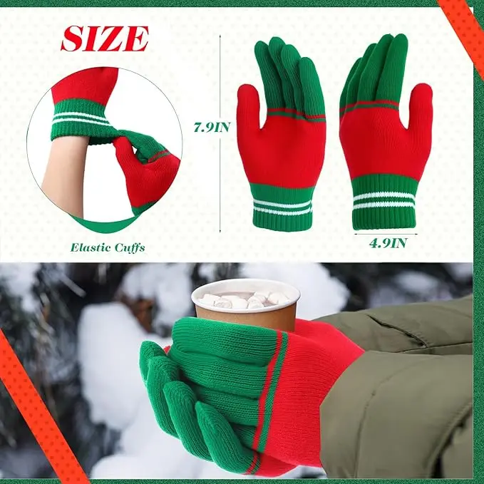 3-częściowy świąteczny zestaw: dziergany szalik, czapka i rękawiczki, zimowy kostium Świętego Mikołaja, czapka beanie, świąteczny szalik i rękawiczki, prezent świąteczny dla kobiet i mężczyzn