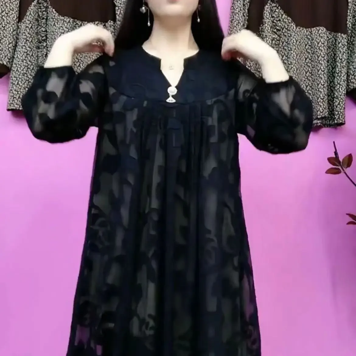 Nouvelle robe à la mode avec impression artisanale lourde, vêtements pour mères, réduction de l'âge, manches moyennes à longues, bas XQ63