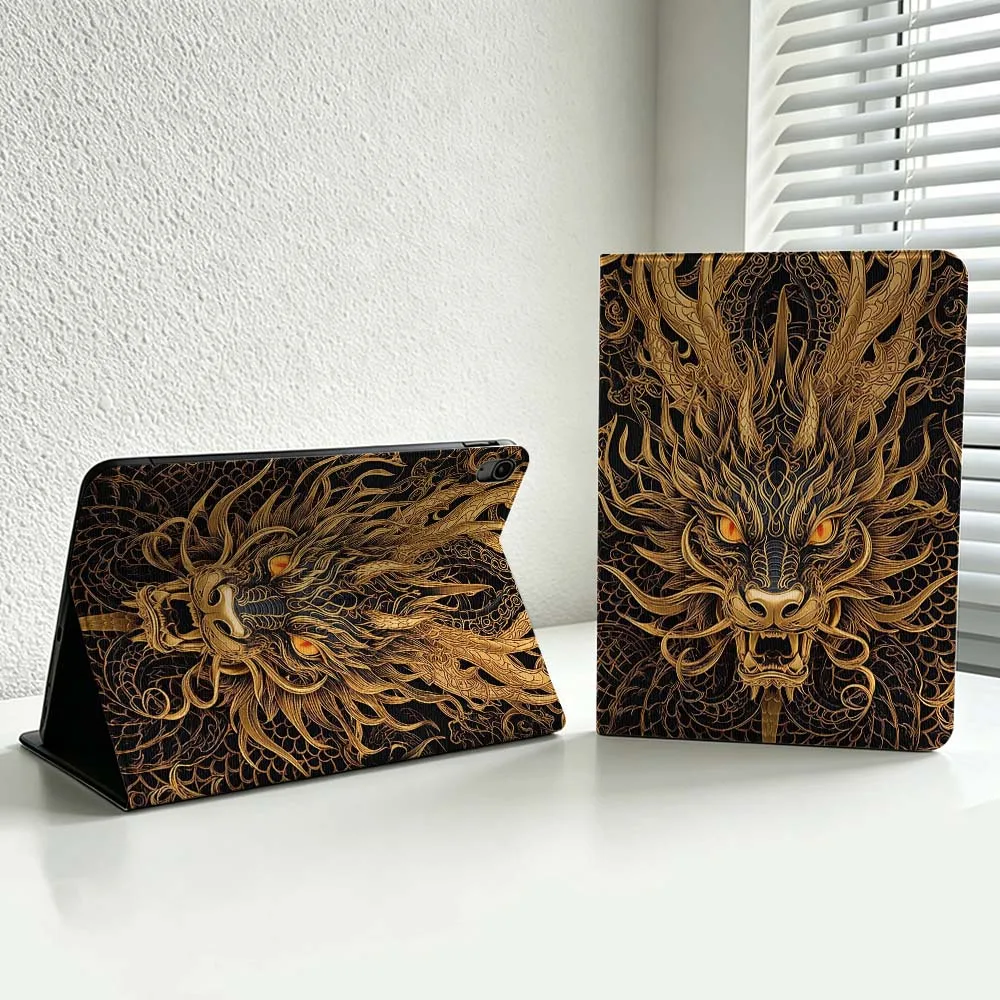 Golden Dragon Head Art Cover For iPad Pro Air mini 7 6 5 4 3 2 1 9gen M5 M4 11th 10th A17 Pro A16 Soft Inch Tablet Case