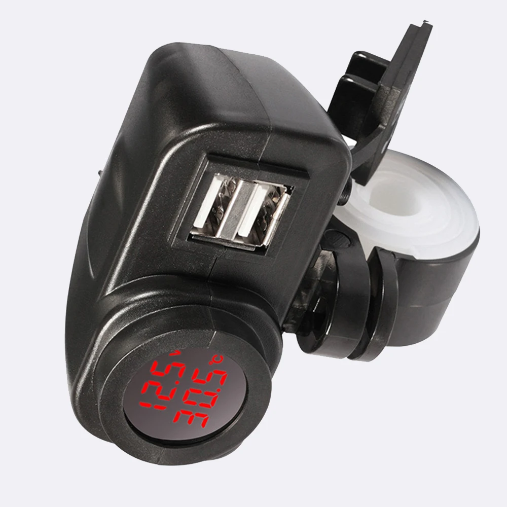 Cargador Rápido USB Dual QC3.0 de 36W con Voltímetro, Termómetro, Adaptador Impermeable para Motocicleta, Cargador de Teléfono con Pantalla Digital para Celulares