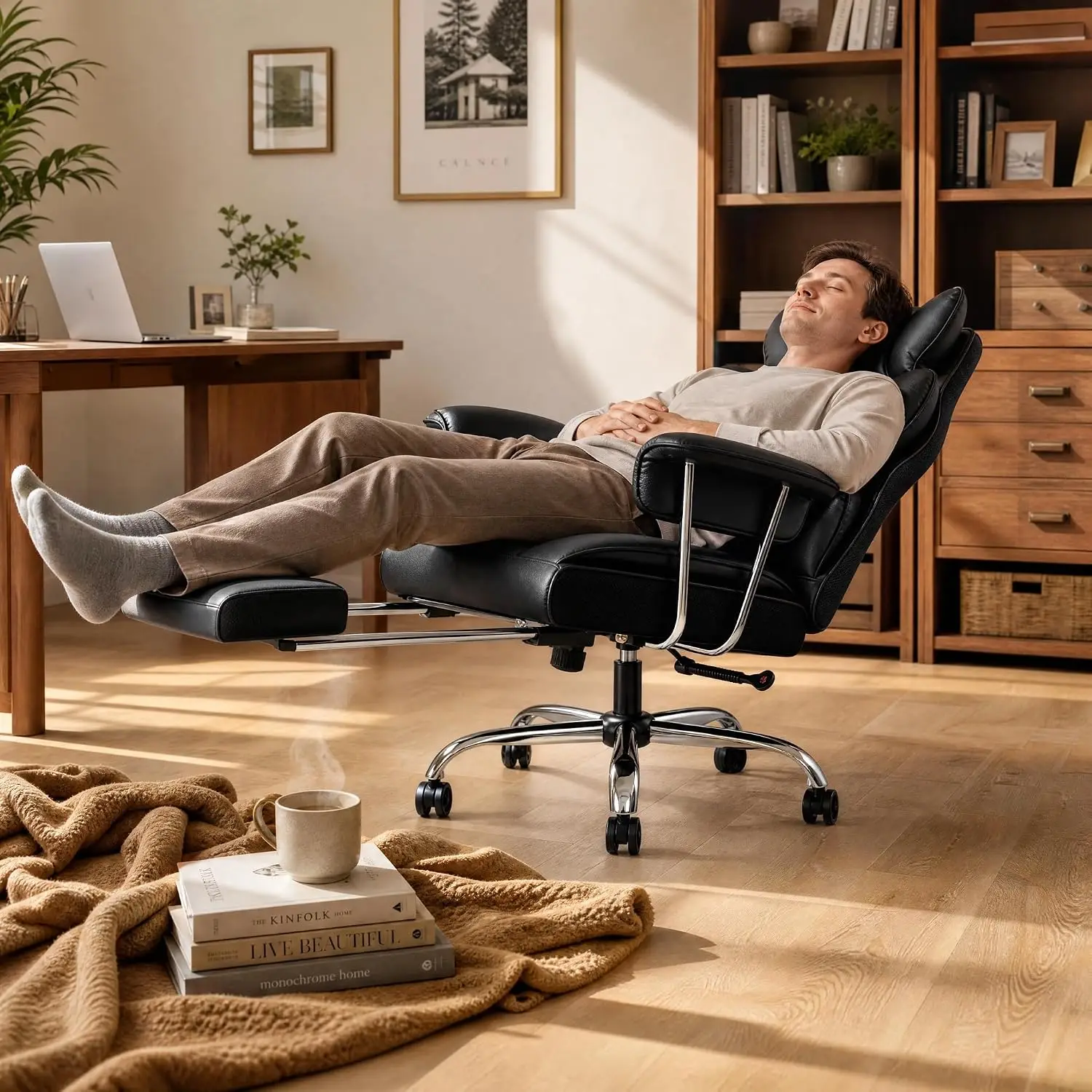 High Back Office Chair With Footrest & Adjustable Armrests, 400LBS Ergonomic Heavy Duty Desk Chair For Home Office, Customized