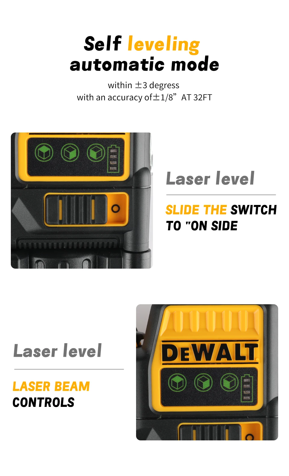 DEWALT DW089LG 12-Line 3-Side 360° Green Laser Level 12V Outdoor Super