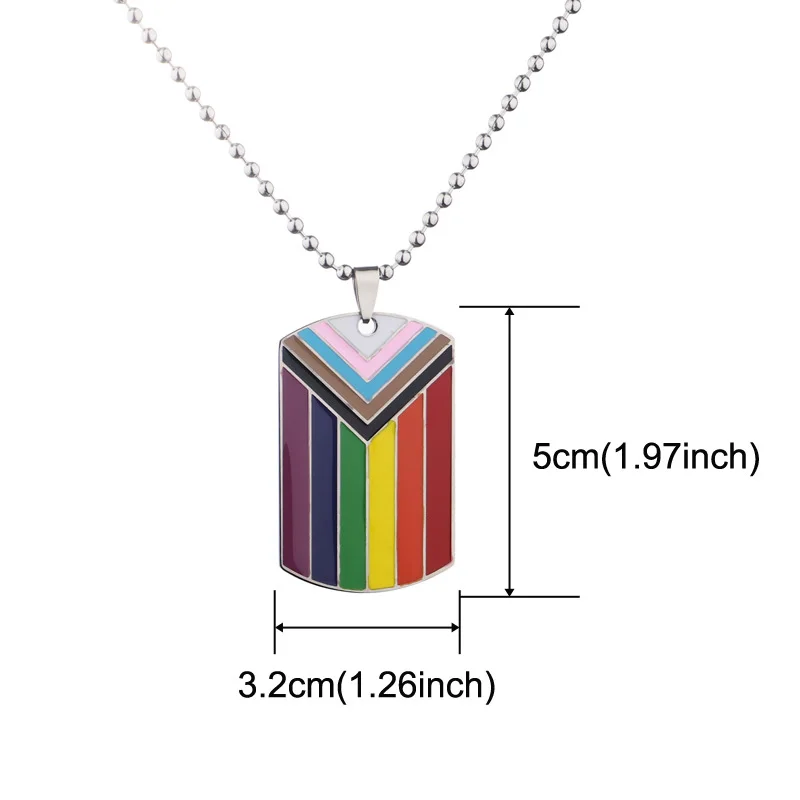 1Pc Stainless Steel Progress Flag Necklace For Men Women Enamel Rainbow Pendant Heavy LGBTQ Pride Jewelry