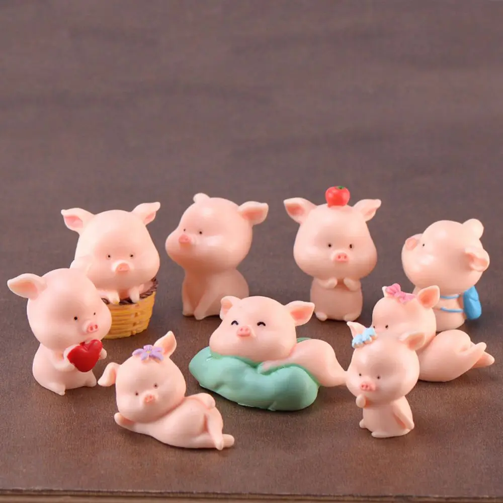 Mini Cute Pig Resin Crafts Animal Model Miniature Cartoon Figures Fairy Garden Decoration Accessories Set Toys Gift For Kids