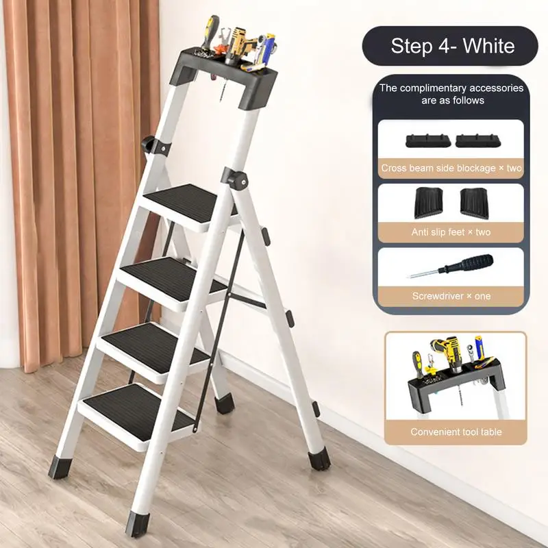 Step Ladder Folding Step Stool 4 Step Strong Load-Bearing Lightweight Design Step Ladder Non-Slip Step Stool For Home Garage