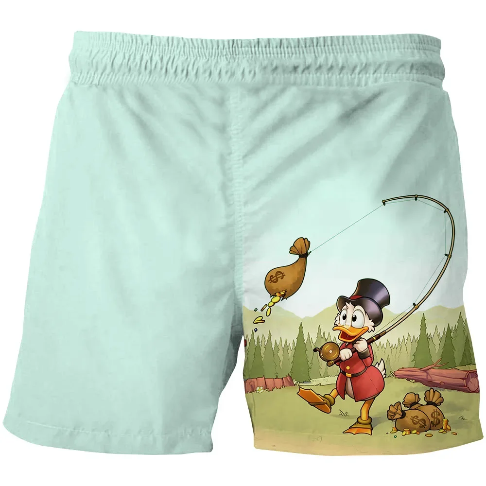 Calção de pato Donald masculino, estampado Disney 3D, roupa de praia havaiana, nova moda, verão