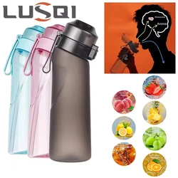 LUSQI 650ml Air Flavored Water Bottle With 7pc Random Flavor Pods Sports Straw Cup Tritan For Outdoor Sports Fitness BPA Free