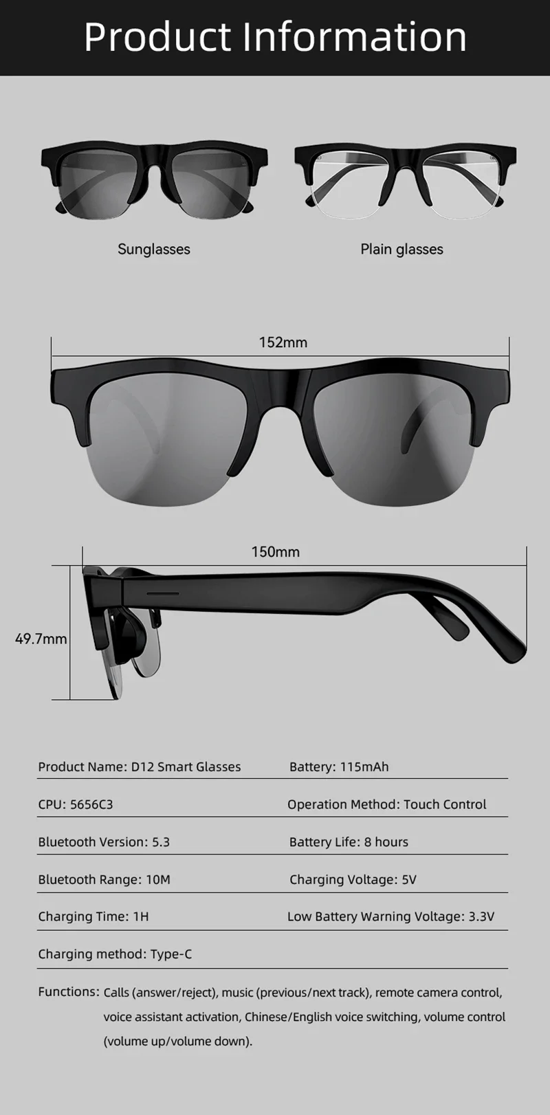Upgrade 8K HD AI Smart Glasses AI Translation Hands-Free Calling AI Chat Logging Music Playback Smart Sunglasses NEW - view 6