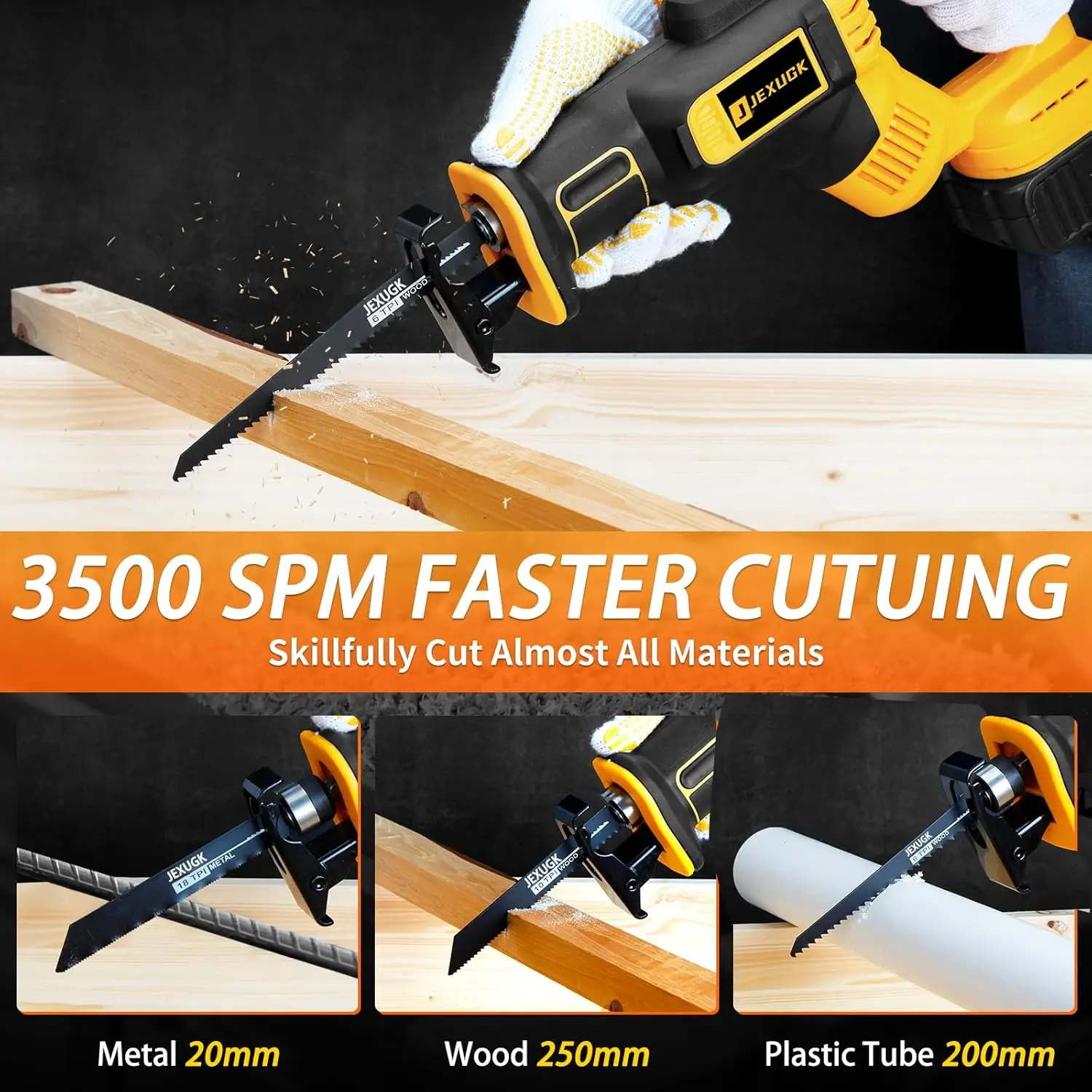 Reciprocating Saw Cordless, 21V 2 X 4.0Ah Battery Brushless Power Cordless Saw, 0-3500 Spm Variable Speed, 8 Saw Blades & Fast