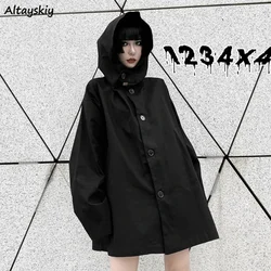 Trench Women Harajuku Black Dark Style BF Hooded Cool Girls Loose New Spring Kroean Fashion Students Chic Streetwear Coats Femme