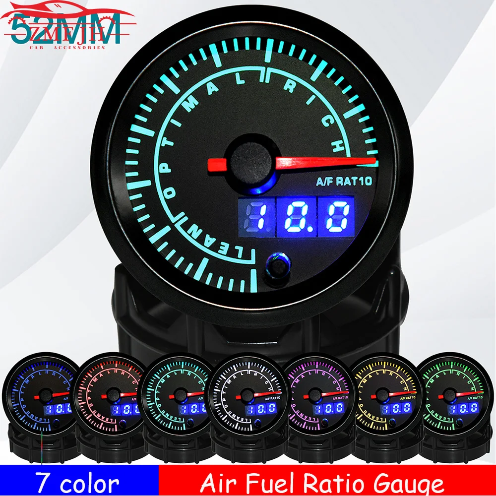 7 Color Backlight 52mm Air Fuel Ratio Gauge LED Digital Display or Narrowband O2 Oxygen Sensor 0258006028 for Gasoline Car 12V