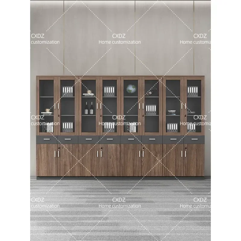Customized glass door file cabinet, solid wood data file boss background office bookcase, home office cabinet