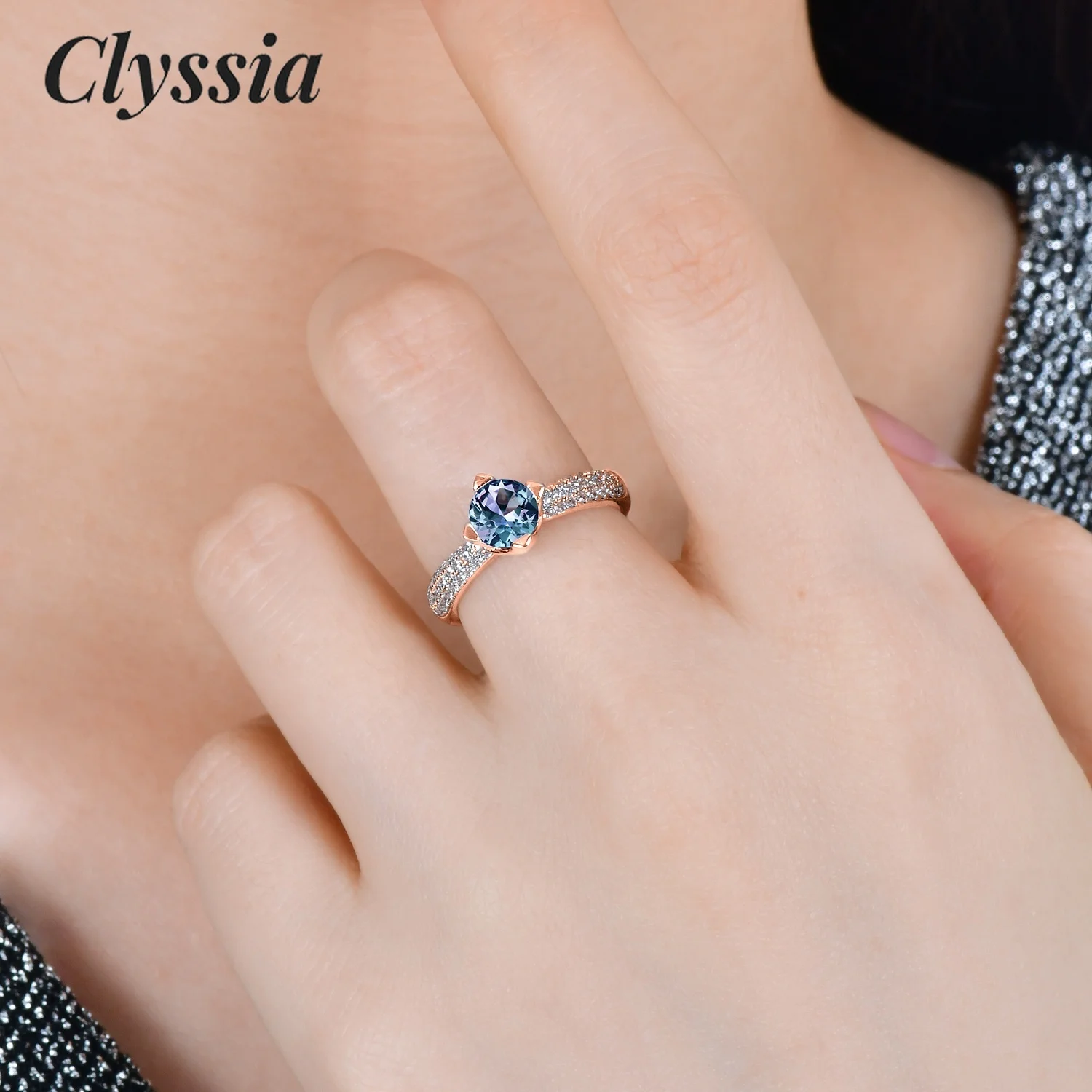 

CLYSSIA Real Silver 925 Alexandrite Gemstone Cubic Zirconia Engagement Silver Ring Color Change Jewellery Fashion Women Jewelry