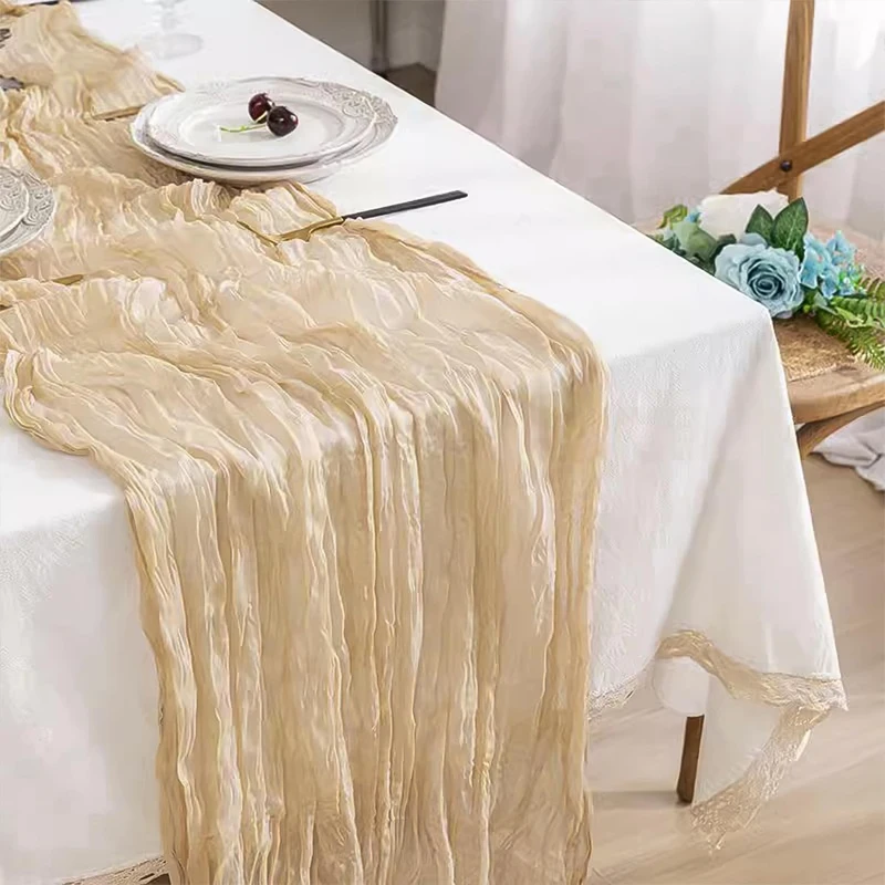 Elegant Balinese Pleated Cheesecloth Table Runner Christmas Banquets Arches Cake Decor Table Setting Dining Vintage Wedding