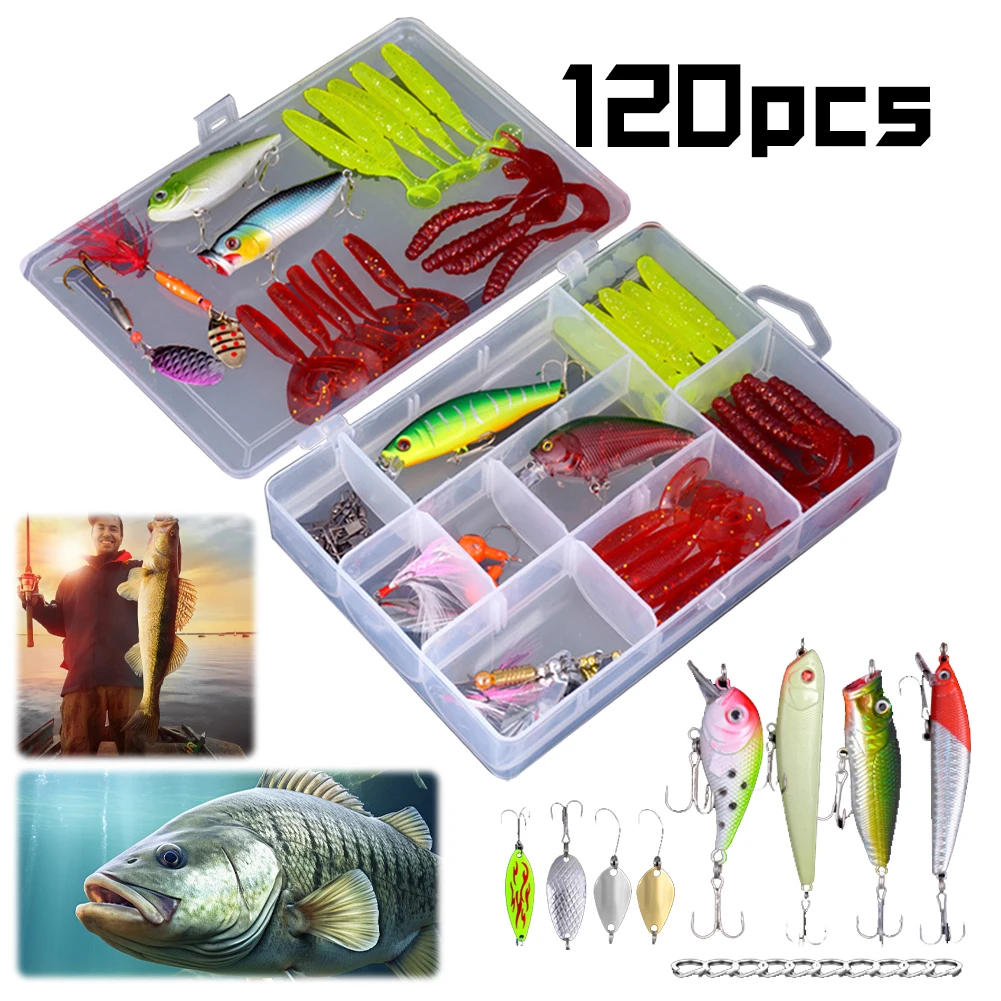 

120Pcs Fishing Lures Kit Reusable Baits Tackle Suit Rust Proof Biomimetic Fish Bait for Outdoor Fishing Accessories Tool
