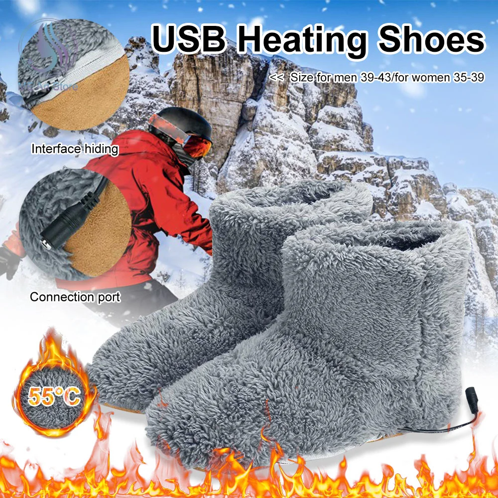 

1 Pair Super Soft Winter Warm Snow Boots USB Charging Comfortable Plush Electric Heated Shoes Foot Warmer Gift for Women Men