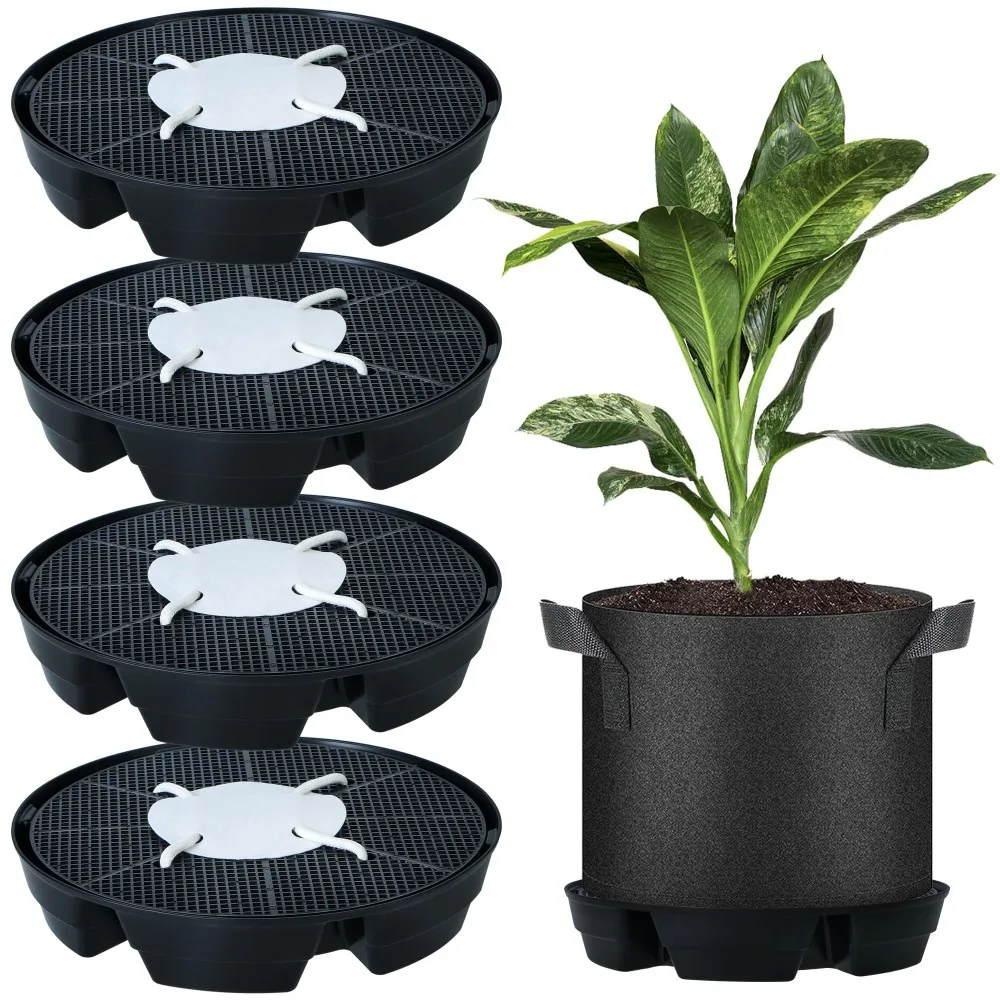 

4pcs New Plastic Plant Drip Tray Auto-Irrigation Black Indoor Pots Pot Movers Fabric Pot Base Greenhouse
