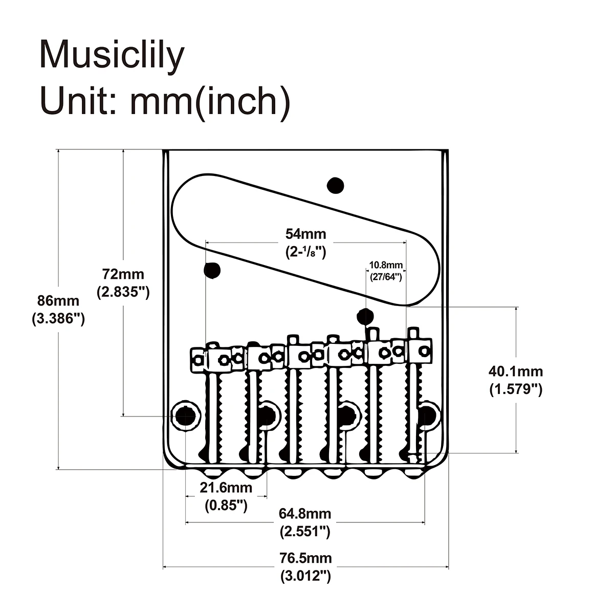 Musiclily Pro 54mm Tele Bridge Vintage 6 Barrel Saddles for Telecaster Style Electric Guitar, Gold