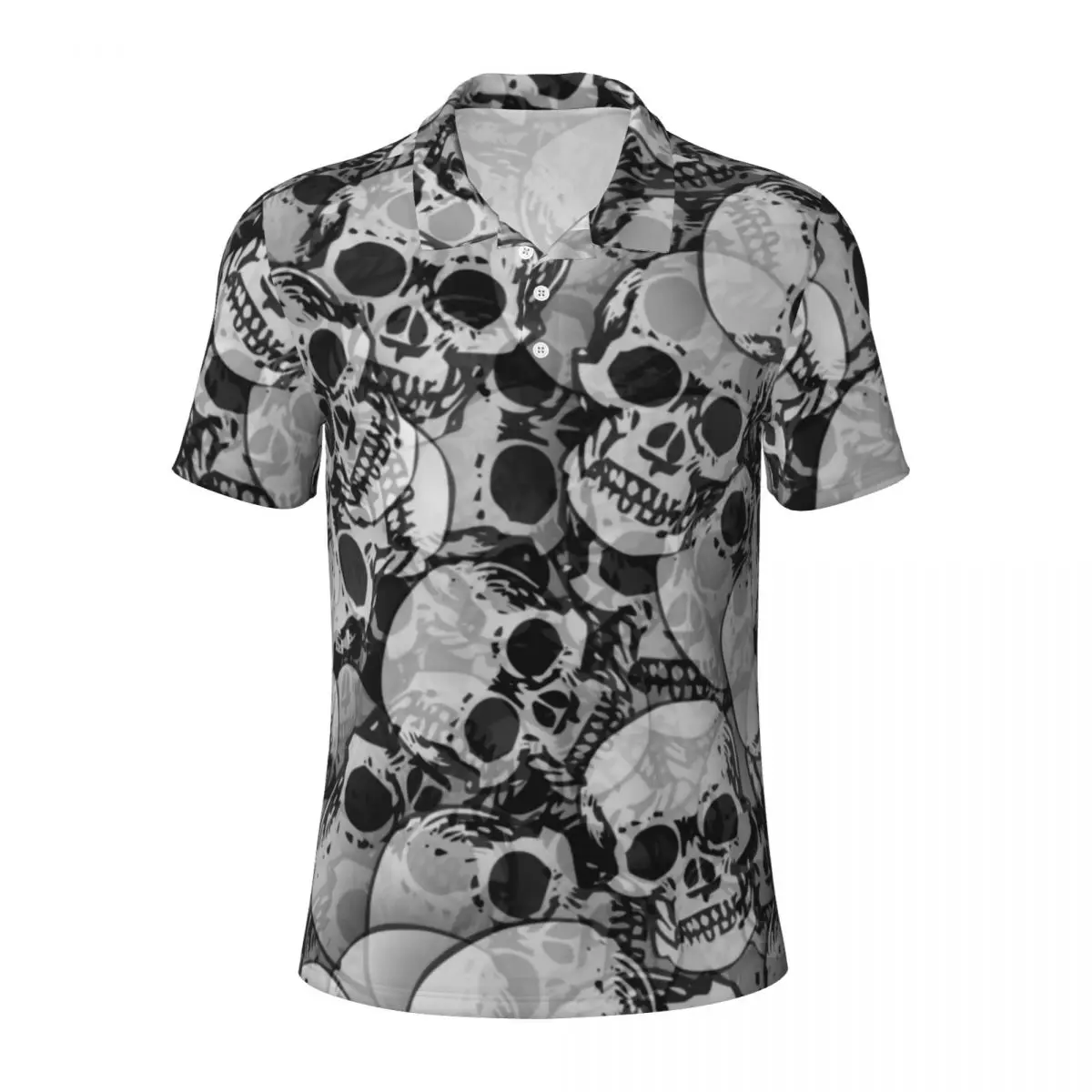 스푸키 할로윈 유령 폴로 셔츠, 해골 프린트 캐주얼 셔츠, 데일리 턴 다운 칼라 티셔츠, 반팔 오버사이즈 의류